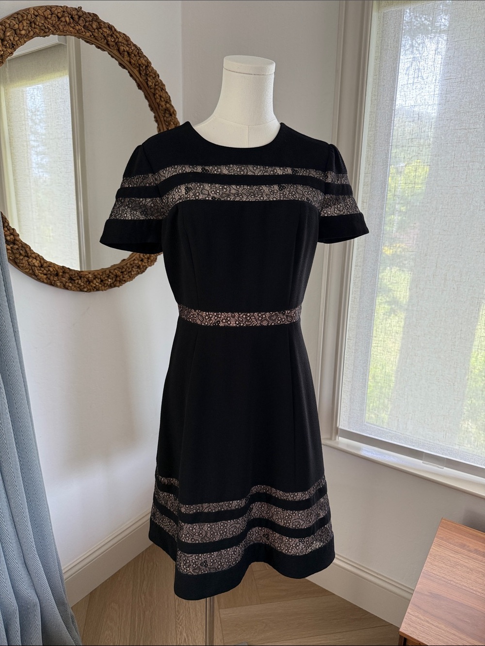 BCBGMaxAzria Black Lace-Inset Midi Dress